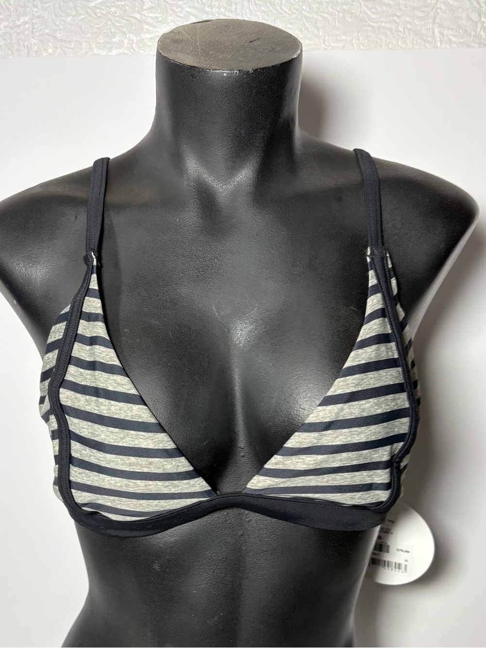 Vince Camuto Navy and Light Gray Striped Triangle Bralette